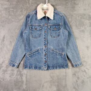 Vintage Levis Jacket Adult Medium Blue Trucker Denim Sherpa Solid Women